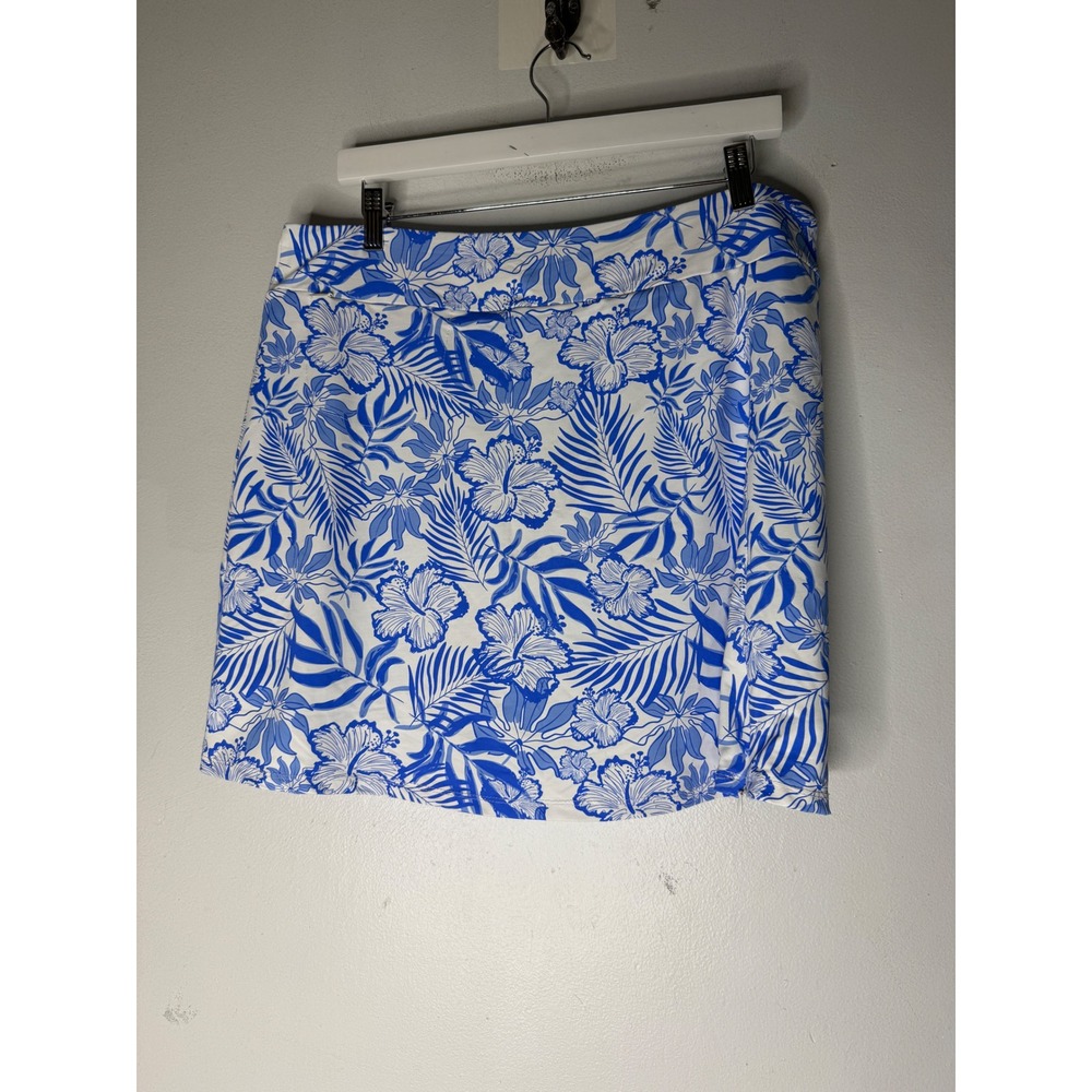 Lulu-B Blue White Tropical Hibiscus Floral Skort XL Golf Tennis Activewear